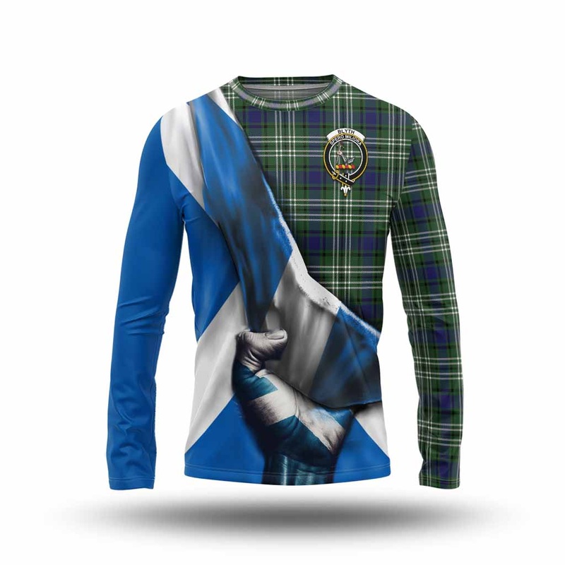Blyth Tartan Long Sleeve T-Shirt with Family Crest Scotland Patriotic Style