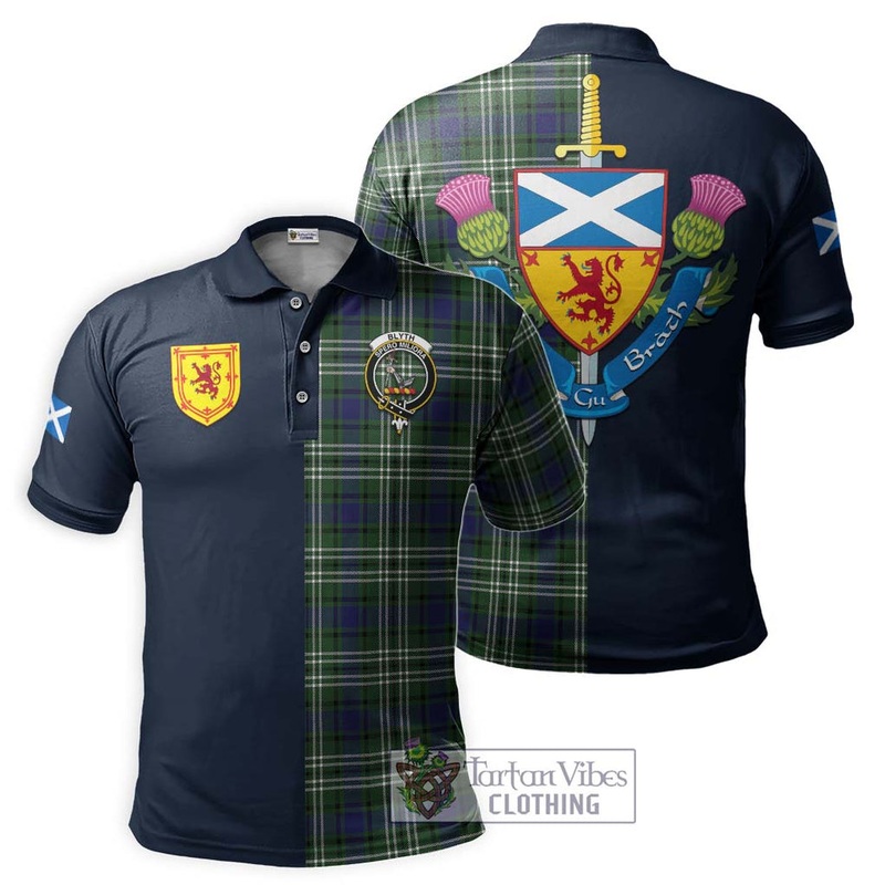 Blyth Tartan Polo Shirt Alba with Scottish Lion Royal Arm Half Style