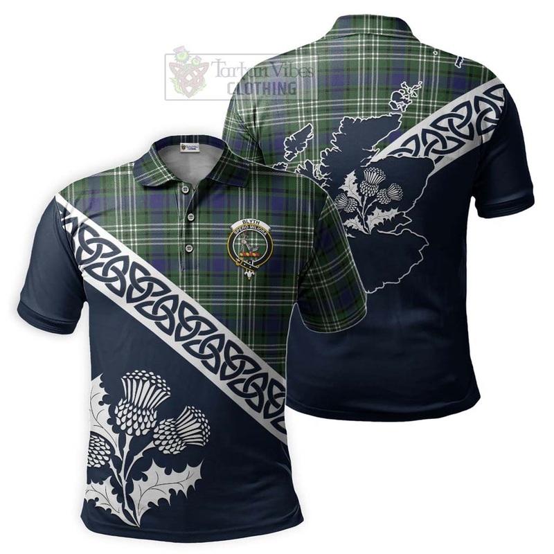 Blyth Tartan Polo Shirt Featuring Thistle and Scotland Map