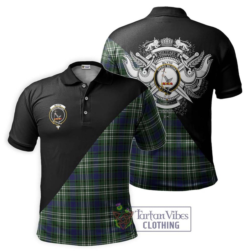Blyth Tartan Polo Shirt with Family Crest and Military Logo Style