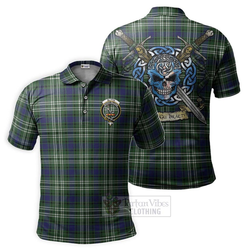 Blyth Tartan Polo Shirt with Family Crest Celtic Skull Style