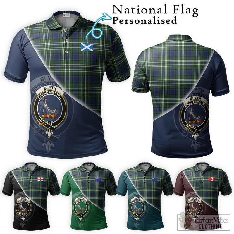 Blyth Tartan Polo Shirt with Personalised National Flag and Family Crest Half Style