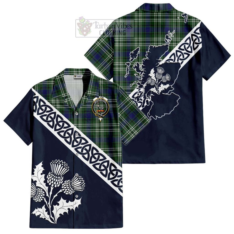 Blyth Tartan Short Sleeve Button Shirt Featuring Thistle and Scotland Map