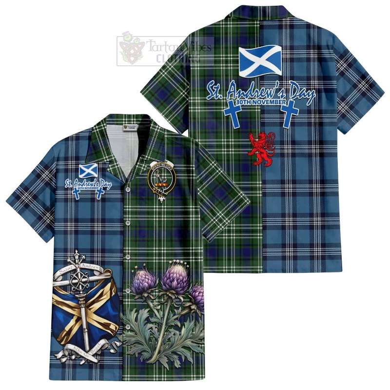 Blyth Tartan Short Sleeve Button Shirt Happy St. Andrew's Day Half Tartan Style