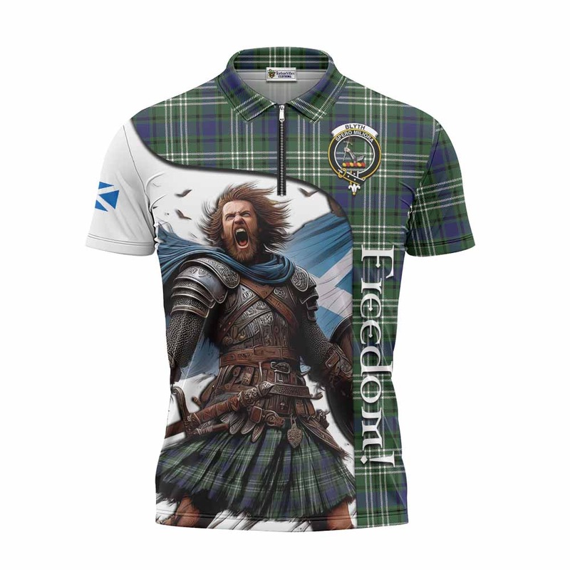 Blyth Crest Tartan Zipper Polo Shirt Inspired by the Freedom of Scottish Warrior