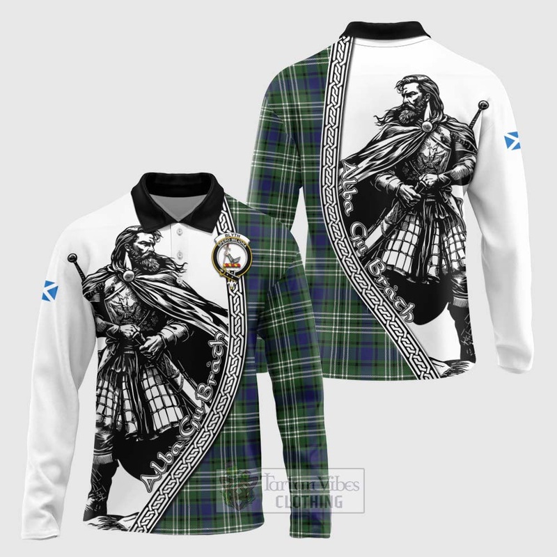 Blyth Tartan Clan Crest Long Sleeve Polo Shirt with Highlander Warrior Celtic Style