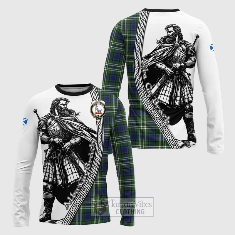 Blyth Tartan Clan Crest Long Sleeve T-Shirt with Highlander Warrior Celtic Style