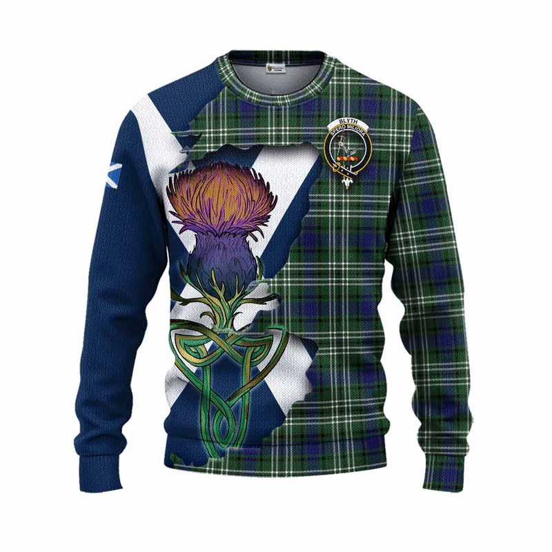 Blyth Tartan Family Crest Knitted Sweater Scottish Thistle Celtic Inspired