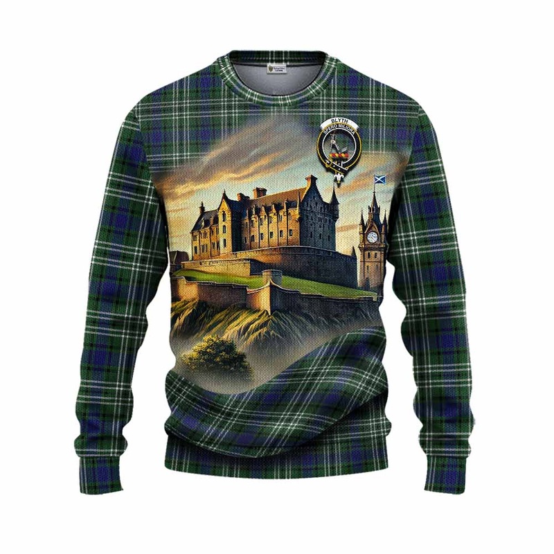 Blyth Tartan Family Crest Knitted Sweater with Scottish Ancient Castle Style