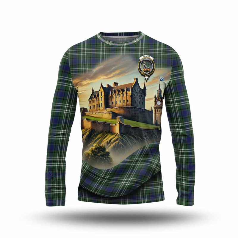 Blyth Tartan Family Crest Long Sleeve T-Shirt with Scottish Ancient Castle Style