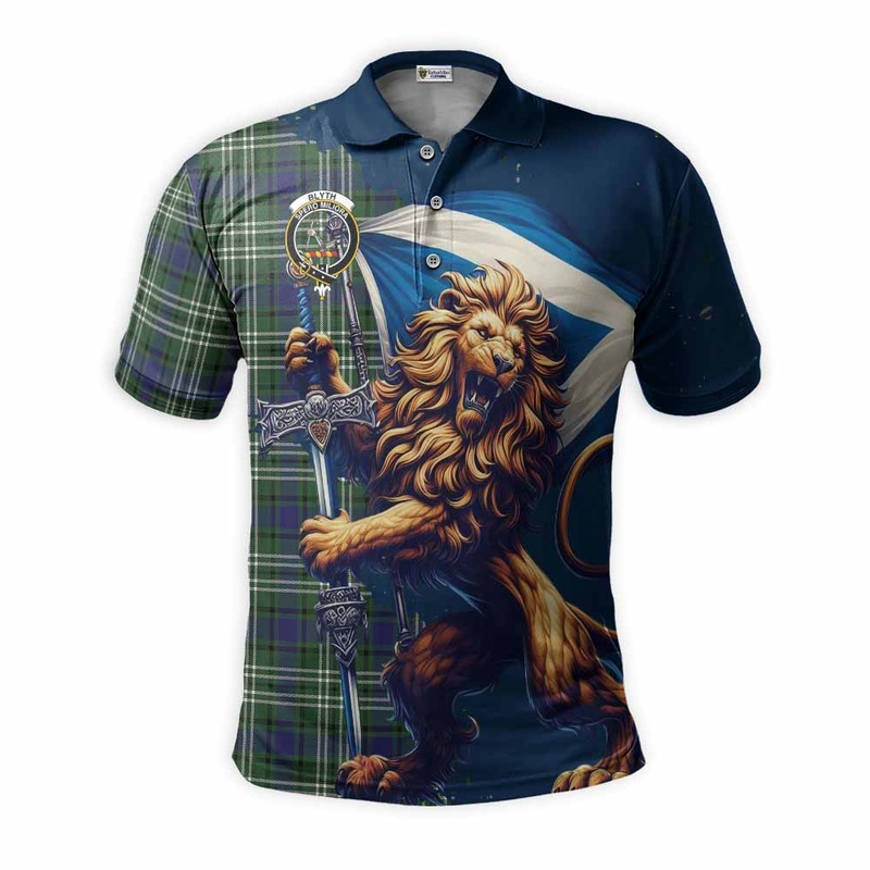 Blyth Tartan Family Crest Men's Polo Shirt with Scottish Majestic Lion