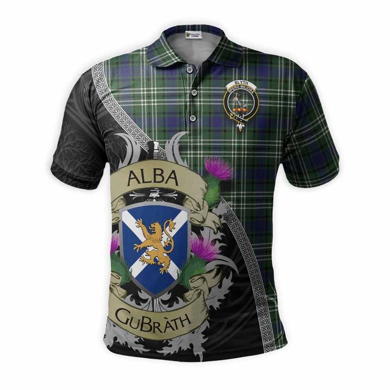 Blyth Tartan Family Crest Polo Shirt Lion Rampant Royal Thistle Shield Celtic Inspired