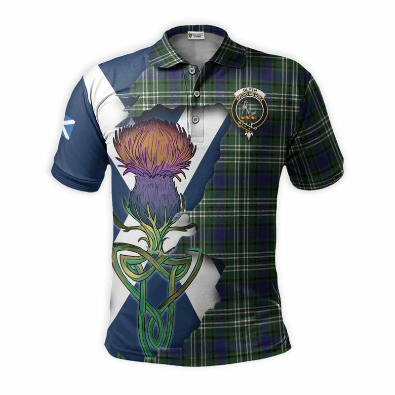 Blyth Tartan Family Crest Polo Shirt Scottish Thistle Celtic Inspired