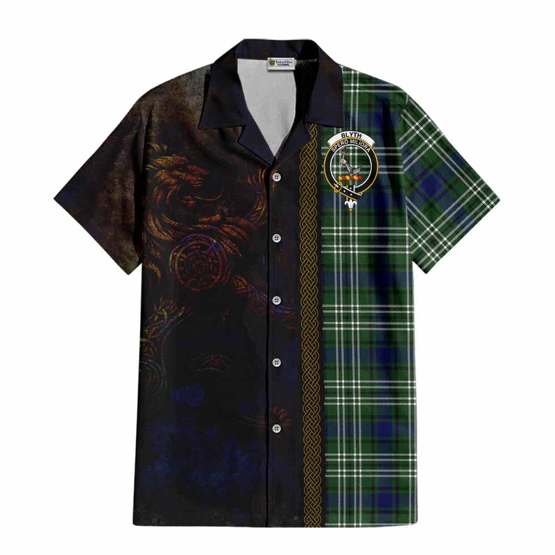 Blyth Tartan Family Crest Short Sleeve Button Shirt Alba Gu Brath Be Brave Lion Ancient Style