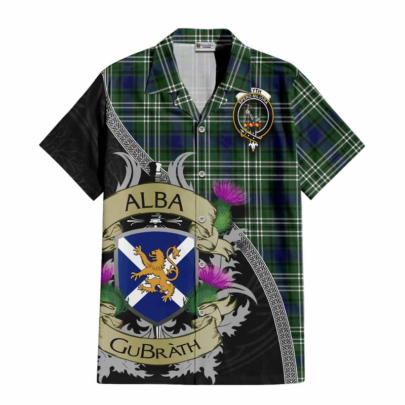 Blyth Tartan Family Crest Short Sleeve Button Shirt Lion Rampant Royal Thistle Shield Celtic Inspired