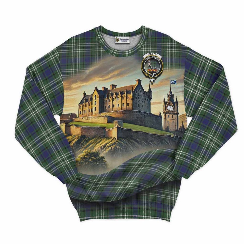 Blyth Tartan Family Crest Sweatshirt with Scottish Ancient Castle Style