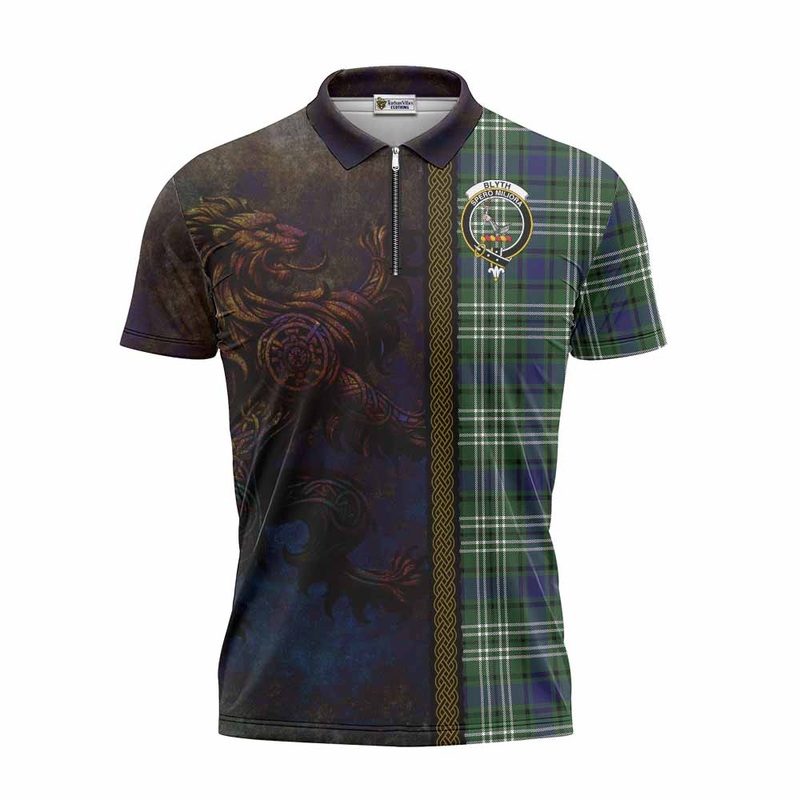 Blyth Tartan Family Crest Zipper Polo Shirt Alba Gu Brath Be Brave Lion Ancient Style