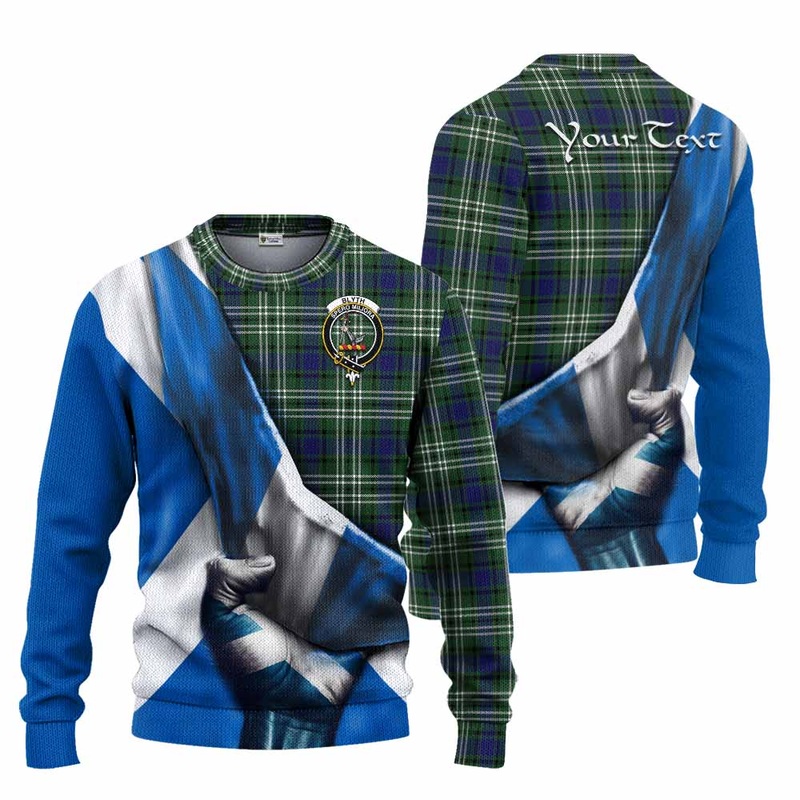 Blyth Tartan Knitted Sweater with Family Crest Scotland Patriotic Style