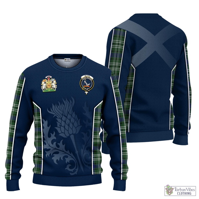 Blyth Tartan Knitted Sweatshirt with Family Crest and Scottish Thistle Vibes Sport Style