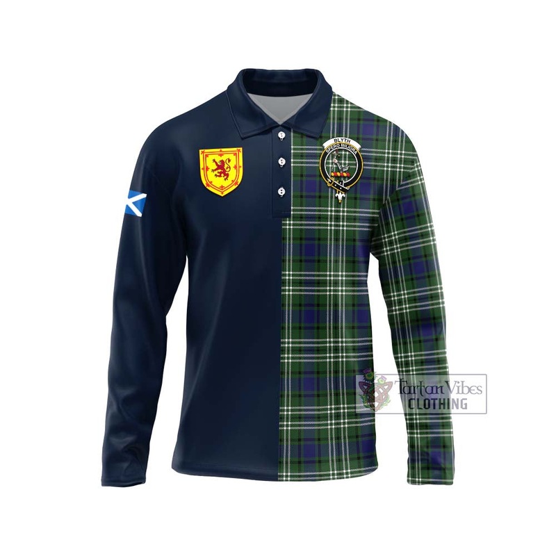 Blyth Tartan Long Sleeve Polo Shirt Alba with Scottish Lion Royal Arm Half Style