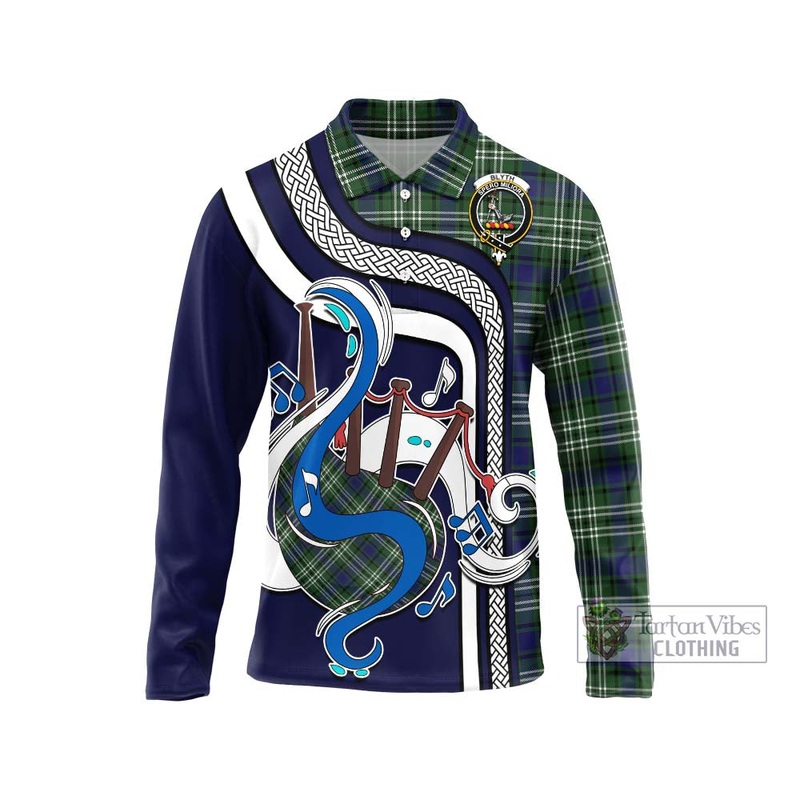 Blyth Tartan Long Sleeve Polo Shirt with Epic Bagpipe Style