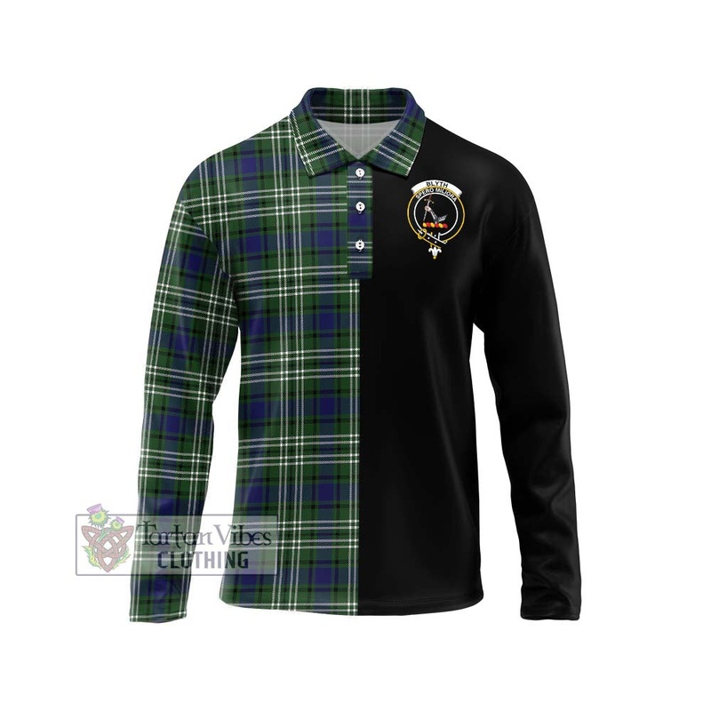 Blyth Tartan Long Sleeve Polo Shirt with Family Crest and Half Of Me Style