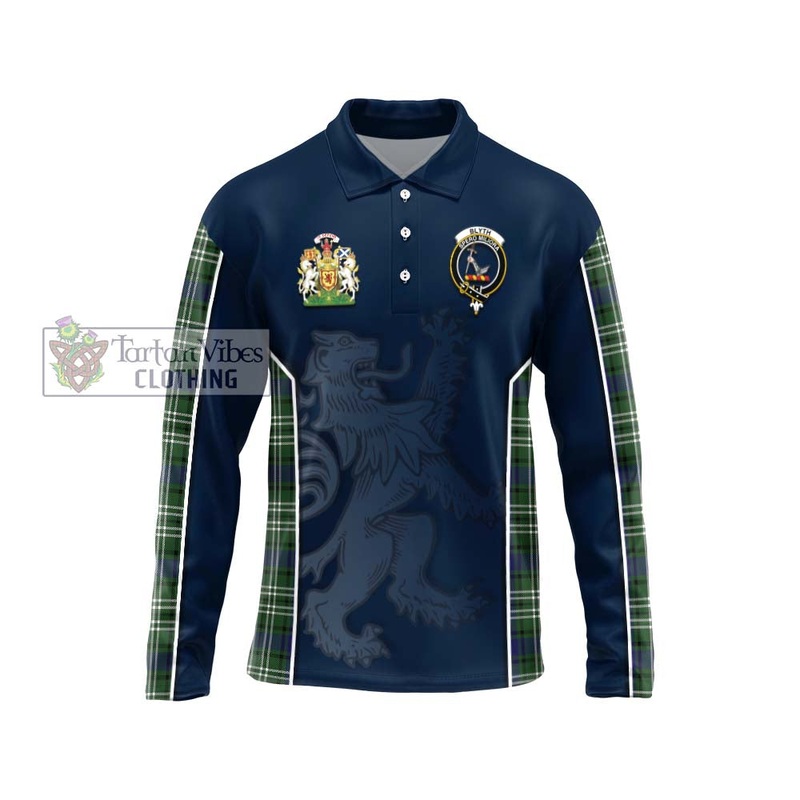 Blyth Tartan Long Sleeve Polo Shirt with Family Crest and Lion Rampant Vibes Sport Style