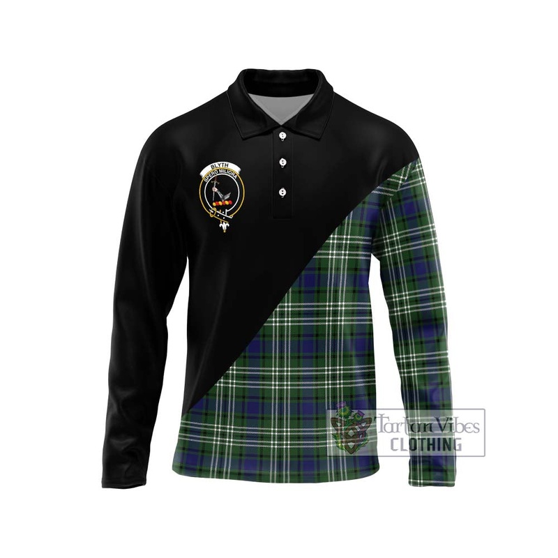 Blyth Tartan Long Sleeve Polo Shirt with Family Crest and Military Logo Style