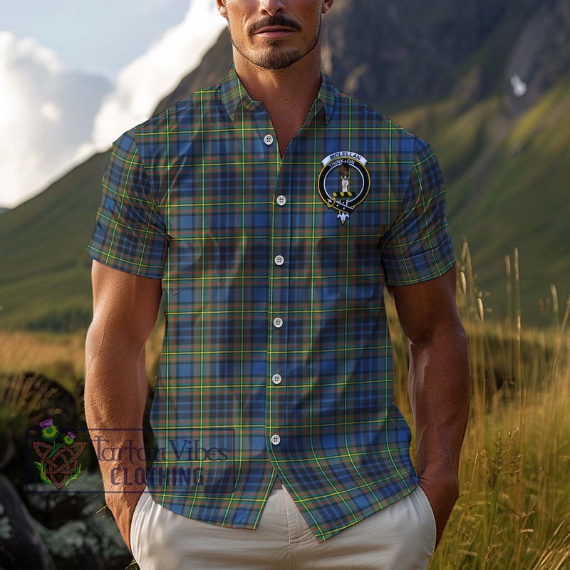McLellan Ancient Tartan Cotton Hawaiian Shirt with Family Crest