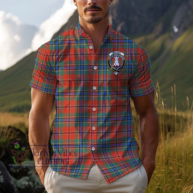 McLean of Duart Ancient Tartan Cotton Hawaiian Shirt with Family Crest