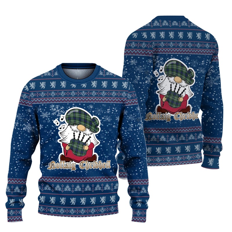 Blyth Clan Christmas Family Ugly Sweater with Funny Gnome Playing Bagpipes