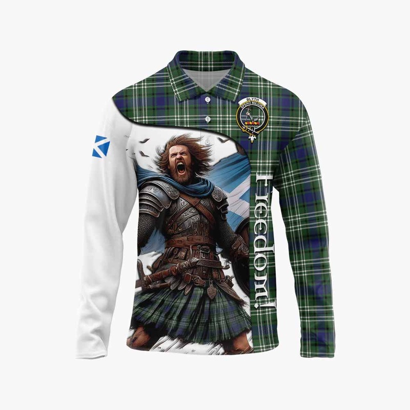 Blyth Crest Tartan Long Sleeve Polo Shirt Inspired by the Freedom of Scottish Warrior