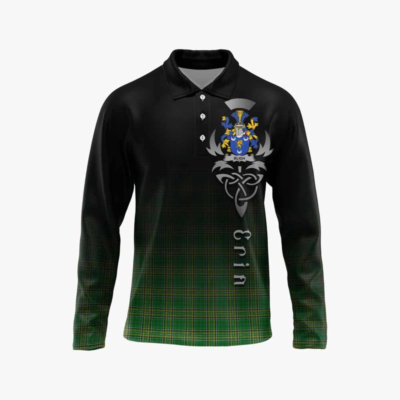 Bligh Irish Clan Long Sleeve Polo Shirt with Coat of Arms Erin Go Bragh Celtic Inspired
