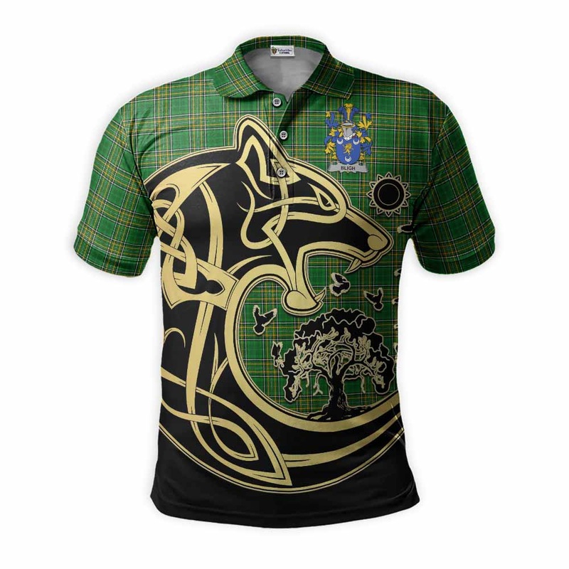 Bligh Irish Tartan Polo Shirt with Coat of Arms Celtic Wolf Style