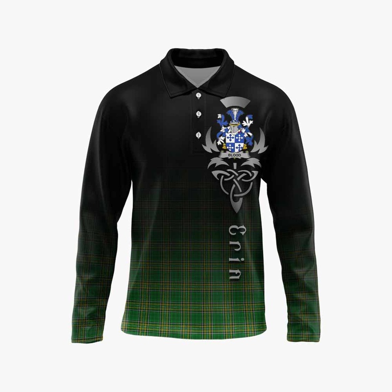 Blood Irish Clan Long Sleeve Polo Shirt with Coat of Arms Erin Go Bragh Celtic Inspired