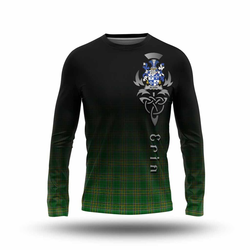 Blood Irish Clan Long Sleeve T-Shirt with Coat of Arms Erin Go Bragh Celtic Inspired