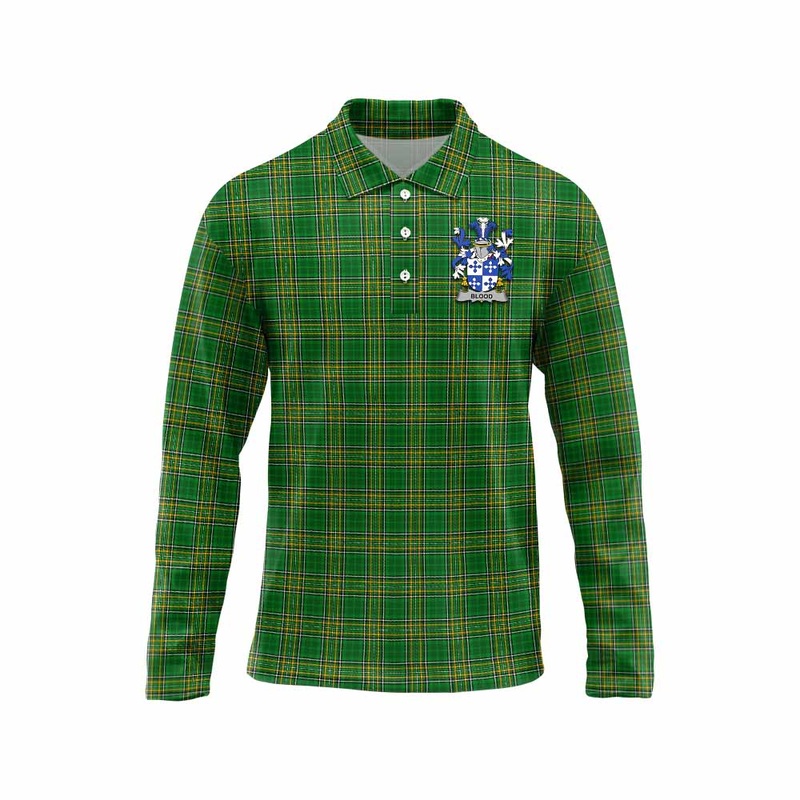 Blood Irish Clan Tartan Long Sleeve Polo Shirt with Coat of Arms
