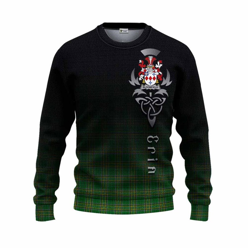 Bloomfield Irish Clan Knitted Sweater with Coat of Arms Erin Go Bragh Celtic Inspired