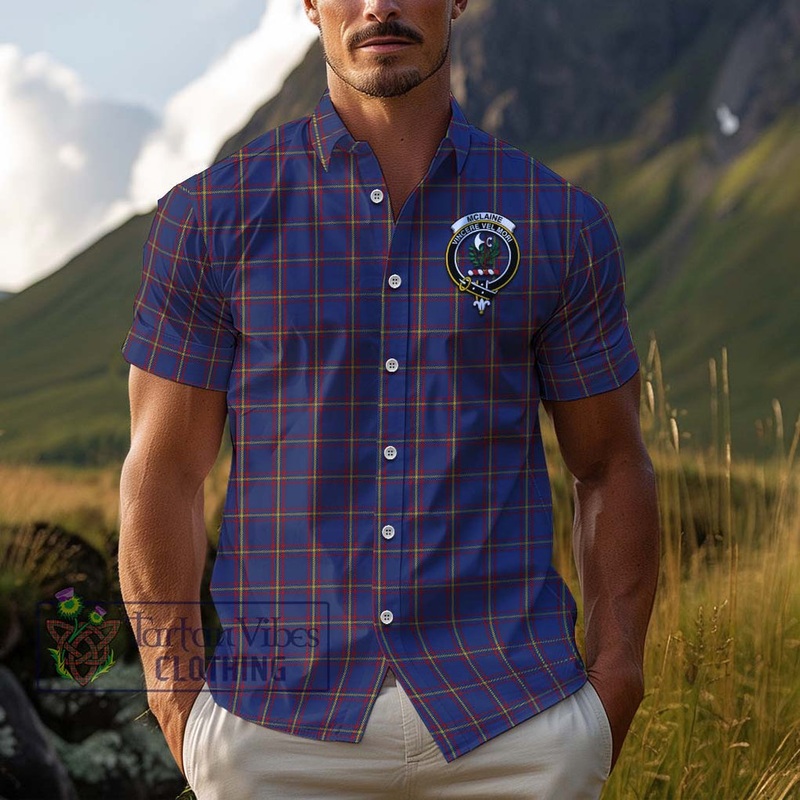 McLaine of Lochbuie Tartan Cotton Hawaiian Shirt with Family Crest