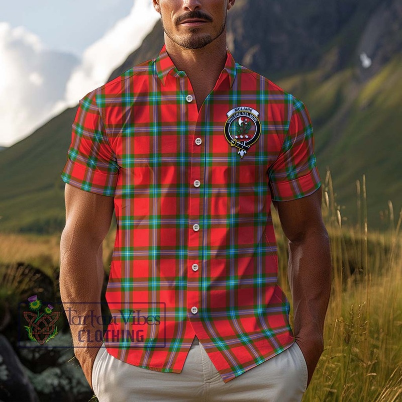 McLaine of Loch Buie Tartan Cotton Hawaiian Shirt with Family Crest