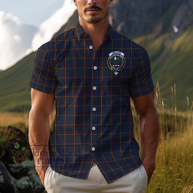 McLaine of Lochbuie Hunting Tartan Cotton Hawaiian Shirt with Family Crest
