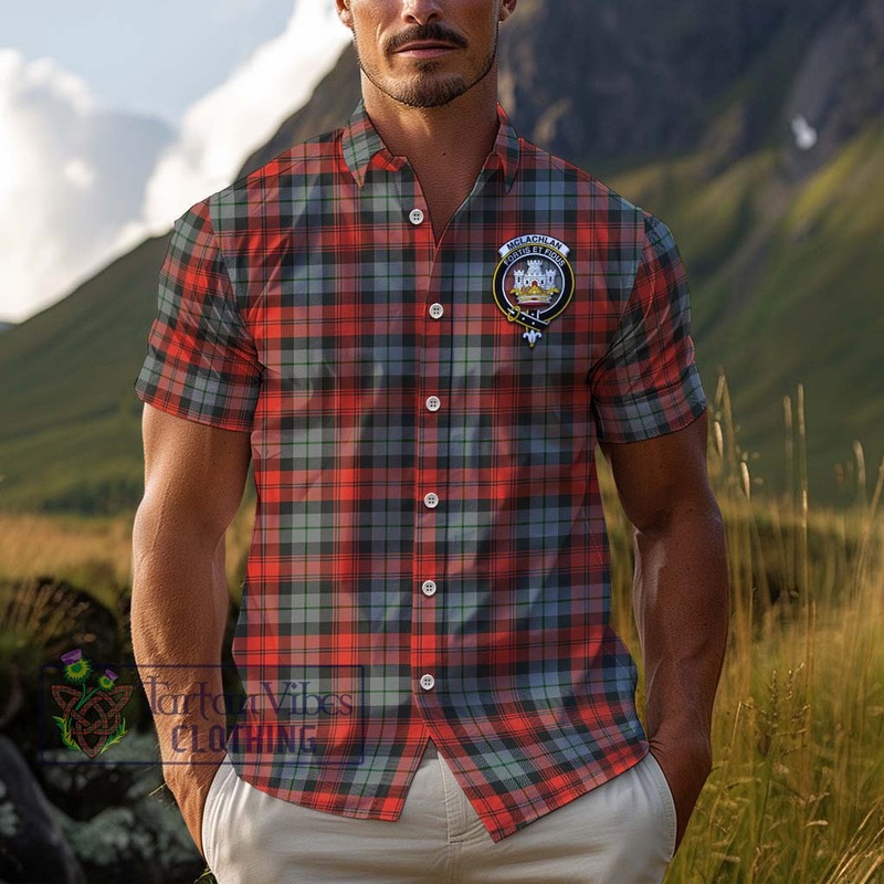 McLachlan Weathered Tartan Cotton Hawaiian Shirt with Family Crest