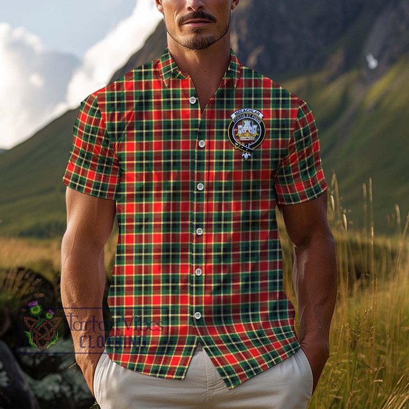 McLachlan Hunting Modern Tartan Cotton Hawaiian Shirt with Family Crest