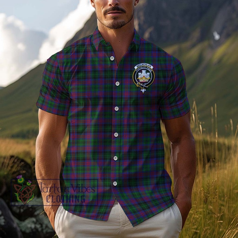 McLachlan Hunting Tartan Cotton Hawaiian Shirt with Family Crest