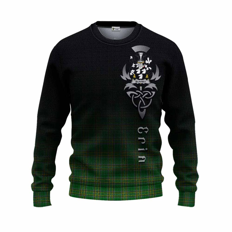 Blayney Irish Clan Knitted Sweater with Coat of Arms Erin Go Bragh Celtic Inspired