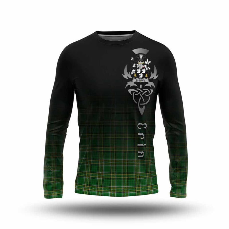 Blayney Irish Clan Long Sleeve T-Shirt with Coat of Arms Erin Go Bragh Celtic Inspired