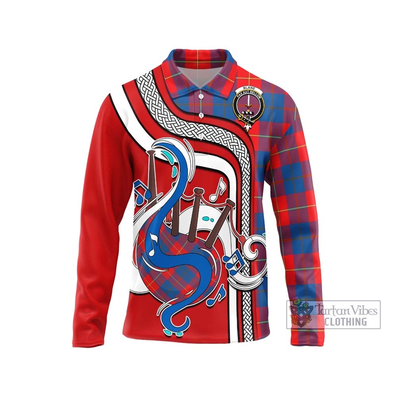 Blane Tartan Long Sleeve Polo Shirt with Epic Bagpipe Style