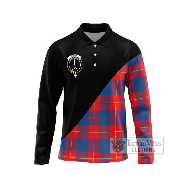 Blane Tartan Long Sleeve Polo Shirt with Family Crest and Military Logo Style