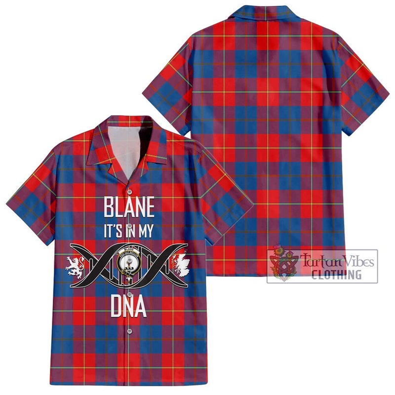 Blane Tartan Short Sleeve Button Shirt with Family Crest DNA In Me Style