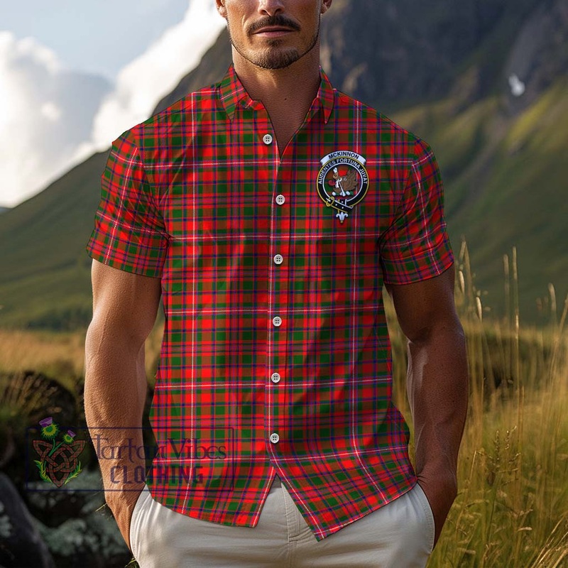 McKinnon Modern Tartan Cotton Hawaiian Shirt with Family Crest